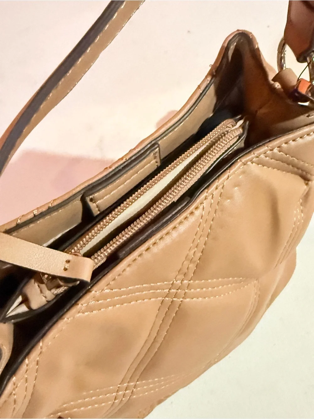 Nine West Quilted Shoulder Bag in Tan with Chain Accent
